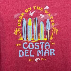 Costa Del Mar T-Shirt Men's L Red Fishing Beach Outdoor Short Sleeve Cotton Poly